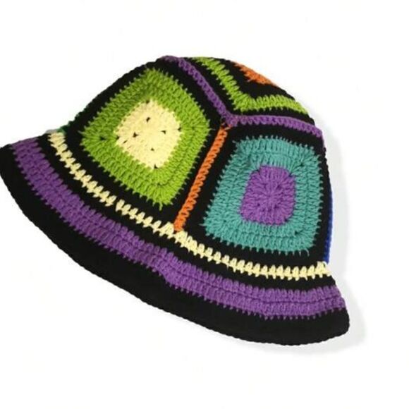 Crochet Hat Colorful Handmade Plaid Sun Hat - Picture 4 of 12